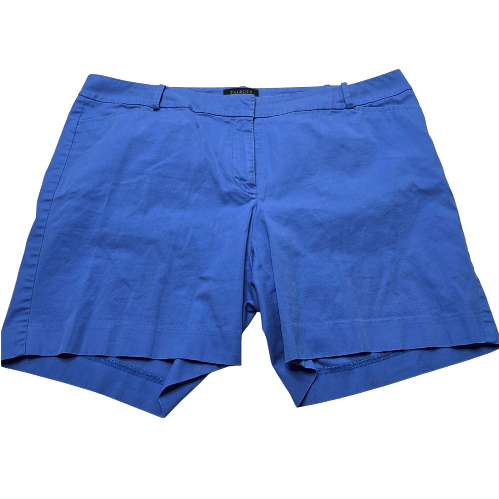Talbots Woman Blue Chino Shorts Size 16W Stretch Cotton Twill Flat Front BH684